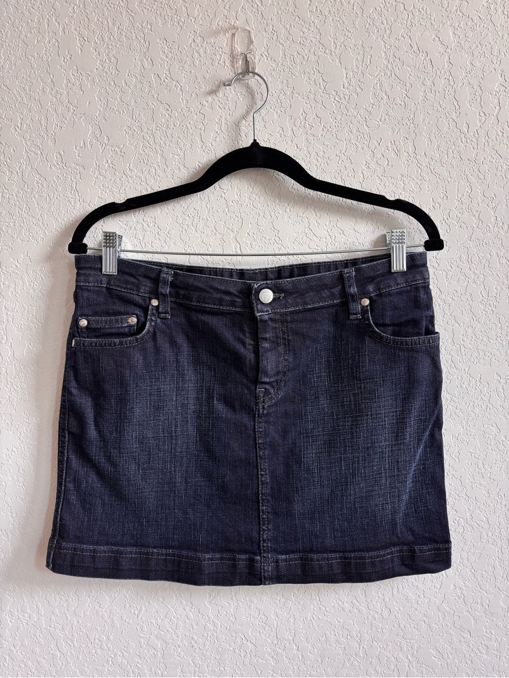 Lacoste Dark Wash Denim Mini Skirt Size 40 Stretch Jean Skirt
